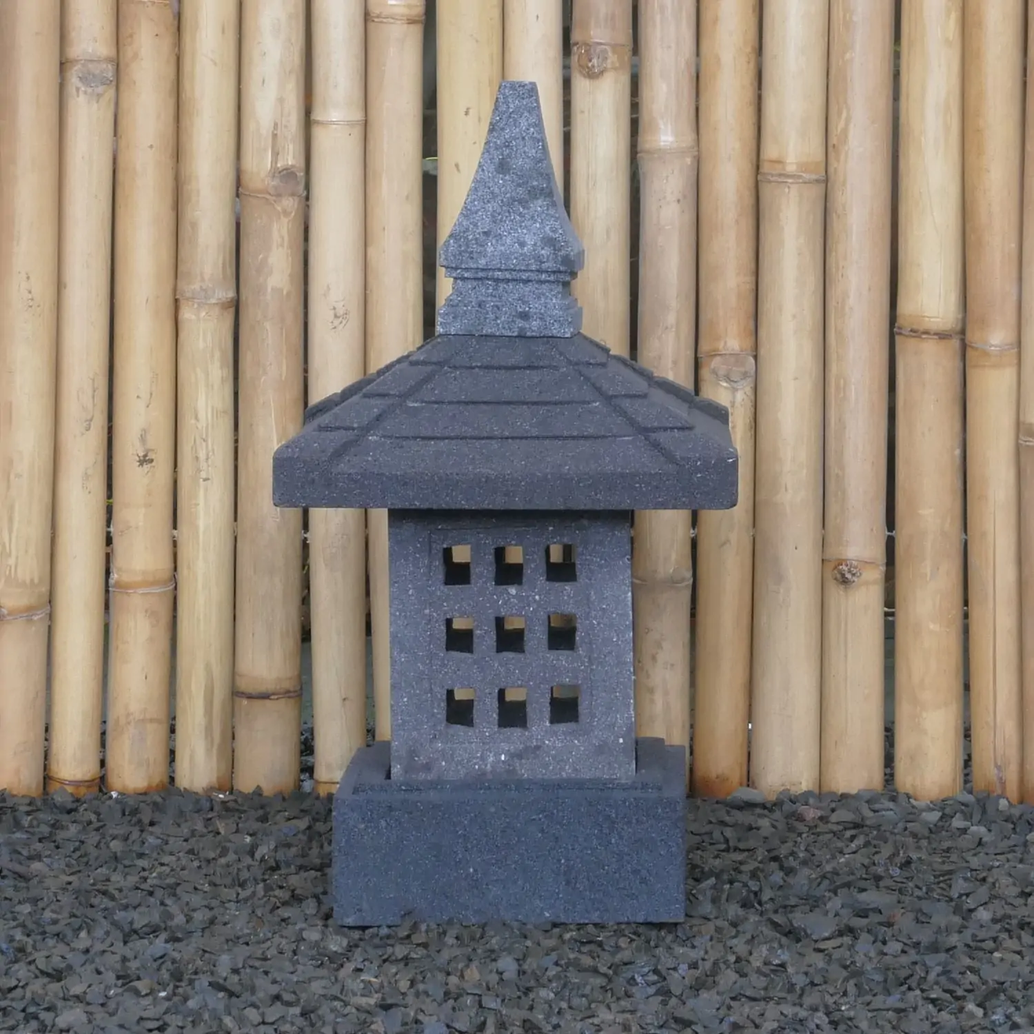  Product image 1 of the product “Japanese style Garden Lantern, made from Andesit Stone. Multipart. 55 cm Height, Roof is 30 cm width. ”